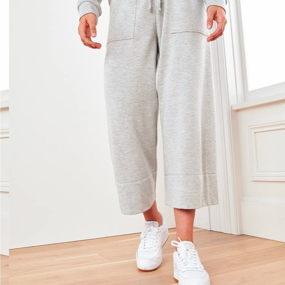 NWT SuperSoft Fleece Cropped Wide Leg Pants in heather grey, size S - Picture 8 of 8